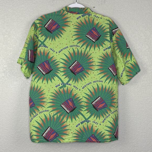 Vtg 90s Men’s New Orleans Jazz Fest Button Up Shirt Accordions Size L - Picture 2 of 4